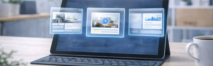 Website-Ergebnisse und Referenzen dargestellt auf einem Tablet